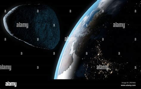 3d rendering of the asteroid Apophis passing by Earth Stock Photo - Alamy