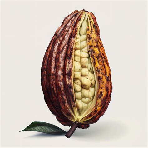 Premium Ai Image Cacao Fruit Raw Cacao Beans And Cocoa Pod White