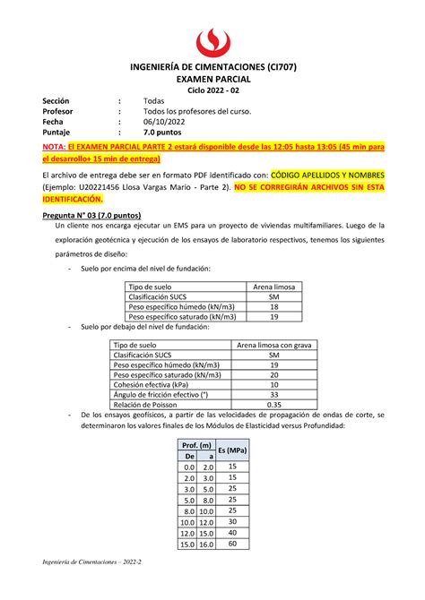 Ex Parcial Ing De Cimentaciones Parte Cx Ingenier A De