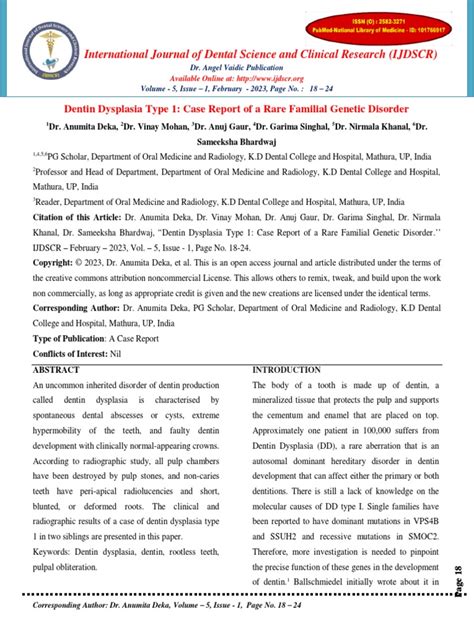 Dentin Dysplasia Type 1 Pdf Health Care Dentistry Branches