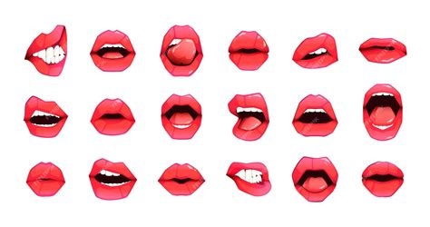 Premium Vector Red Female Lips Cartoon Woman Mouth With Different