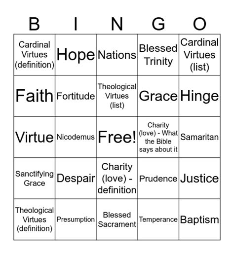 Chapter 18 Living Faith In Jesus Virtues Bingo Card