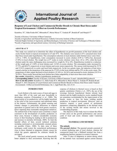 (PDF) Response of Local Chicken and Commercial Broiler Breeds to Chronic Heat Stress under ...