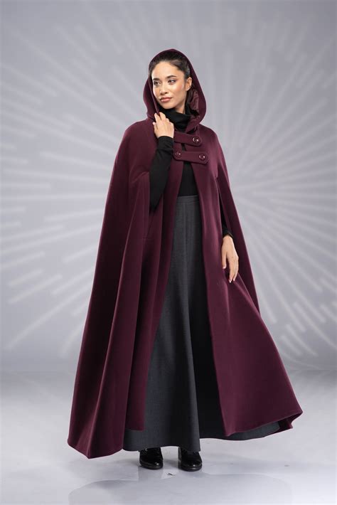 Wool Coat Cloak With Hood Wool Cape Coat Maxi Hooded Cloak Etsy