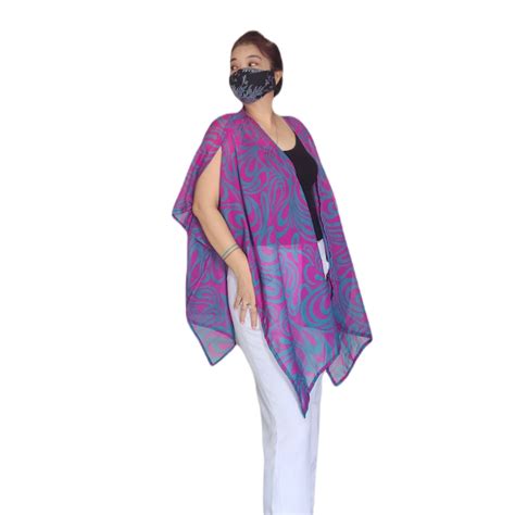 Jual Outer Kiimono Bali Jubah Pantai Sifon Pink Toska Abstrak Gesyal Rope Cape Bikini Shopee