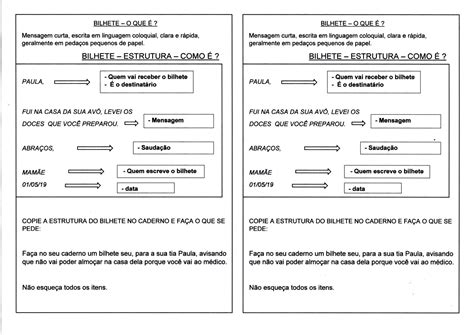 Bilhete Estrutura e Produção de Bilhete Alfabetização Blog