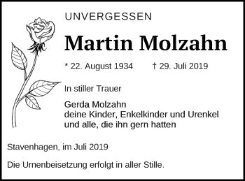 Traueranzeigen Von Martin Molzahn Trauer Nordkurier