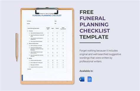 Funeral Planning Checklist Template In Pages Word PDF Google