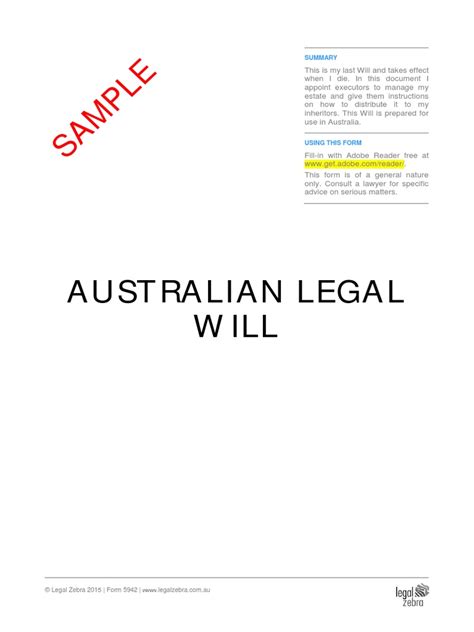 Australian Legal Will Template Sample | PDF | Will And Testament ...