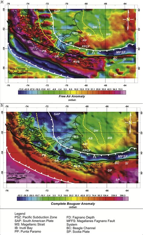 A Free Air Anomaly Map B Bouguer Anomaly Map Corrected By Topography