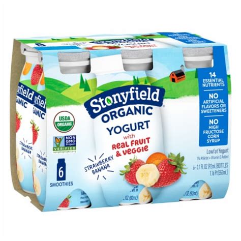 Stonyfield Organic Lowfat Yogurt Smoothies Strawberry Banana 6 Ct