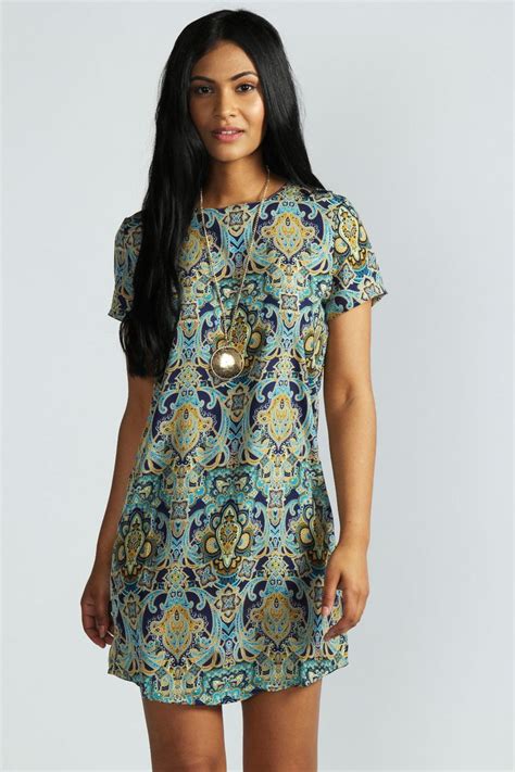 Paisley Print Short Sleeve Shift Dress Boohoo Australia Casual