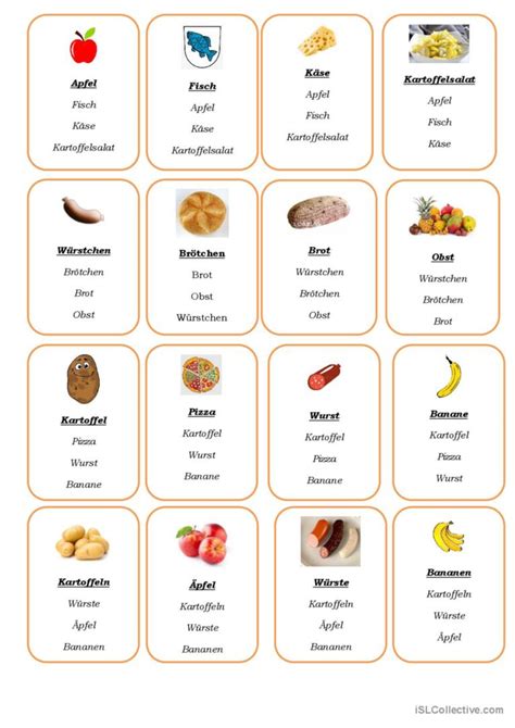 Quartett Spiel Lebensmittel Deutsch Daf Arbeitsbl Tter Pdf Doc