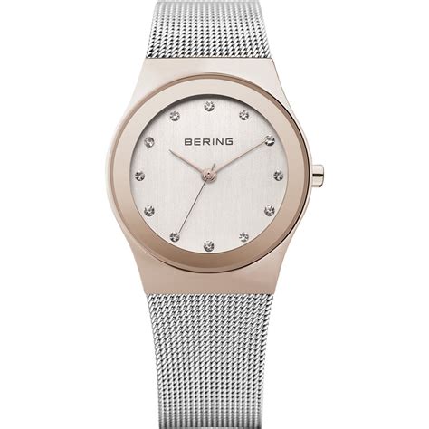 Reloj Bering Cl Sico Mujer Malla Swarovski Elements Plateado Rosado