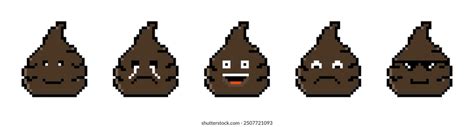 Pixel Poop Cartoon Icons Feces Smile Stock Vector Royalty Free