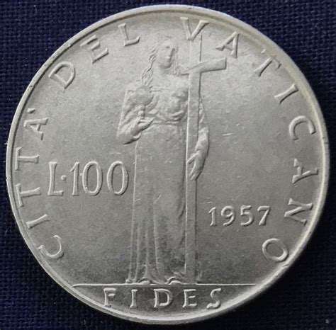 Vatican City 1957 100 Lire Pope Pius XII Mintage 900 000