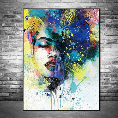 Modern Abstract Colourful Canvas Print Vibrant Woman Portrait