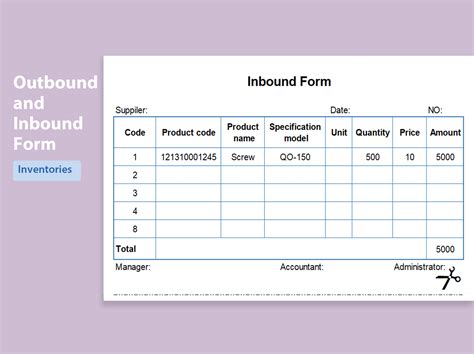 Excel Of Blue And Red Outbound And Inbound Form Xls Wps Free Templates