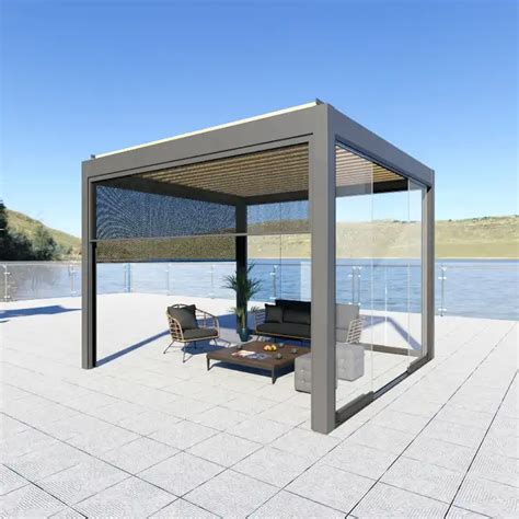 Wall Mounted Waterproof Motorized Outdoor Gazebo Modern Aluminum Louvre