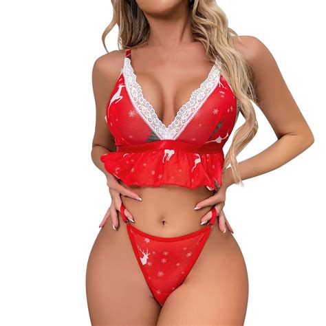 Gdreda Corset Lingerie Women Christmas Sexy Nightgowns V Neck Lace Trim