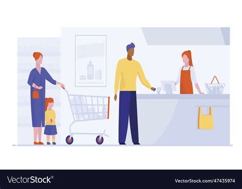 Queue at checkout in supermarket Royalty Free Vector Image