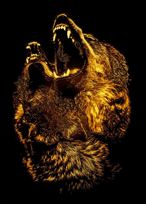 Wolf Golden Roar Poster Picture Metal Print Paint By Syanart