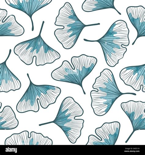 Seamless Hand Drawn Ginkgo Biloba Leaf Pattern Stock Vector Image Art