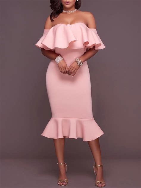 Elegant Women Frilled Off Shoulder Bodycon Dress Online Discover