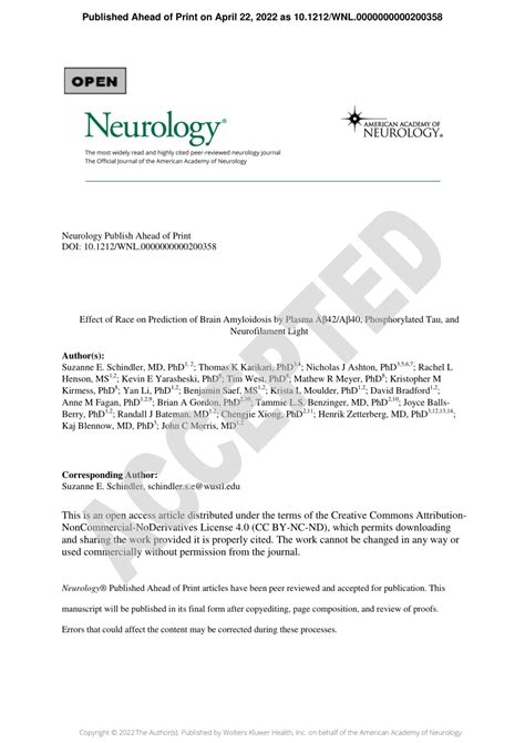 Pdf Effect Of Race On Prediction Of Brain Amyloidosis By Plasma Aβ42