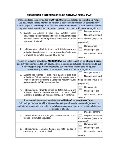 Ipaq Cuestionario Internacional De Actividad F Sica