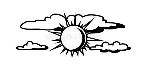 Black White Sun and Clouds. Stock Vector - Illustration of vector ...