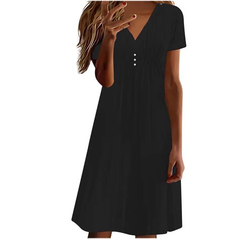 EDHITNR Wedding Guest Dresses for Women Clearance Causal Short Sleeve V