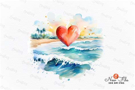 Beach Heart Watercolor Clipart Sublimati Graphic By Crafticy Creative