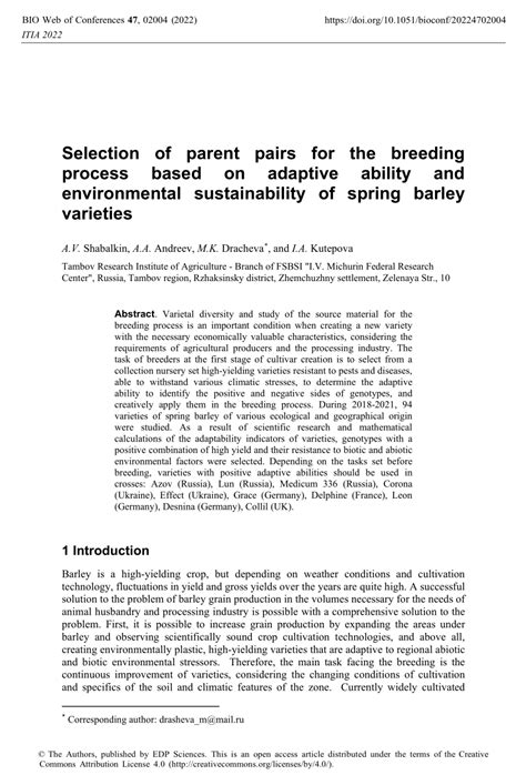 Pdf Selection Of Parent Pairs For The Breeding Process Based On