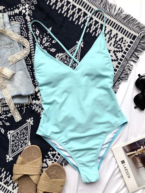 Amazon Hot Sale One Piece Swimsuit Solid Color Cross Back Sleeveless Bikini Woman Swimwear