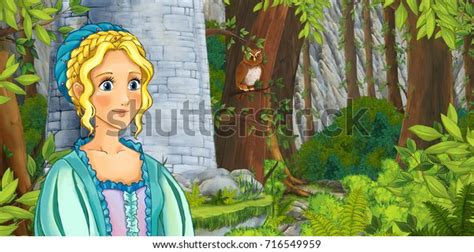 Cartoon Scene Princess Forest Near Castle Stock Illustration 716549959 Shutterstock