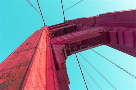 Abstract Vivid Color Of Golden Gate Bridge Column Structure Stock