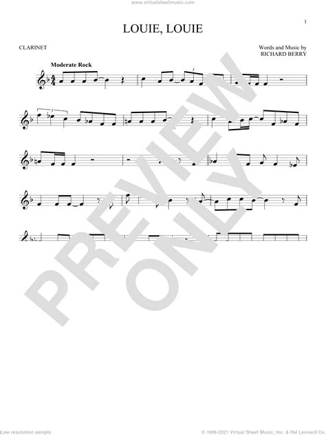 Kingsmen Louie Louie Sheet Music For Clarinet Solo Pdf