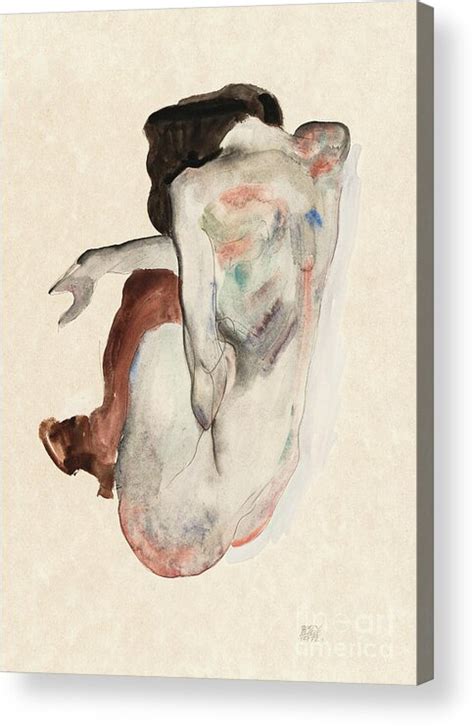 Naked Lady Crouching Nude In Shoes And Black Stockings Back View