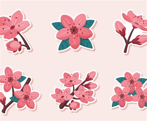 Cherry Blossom Sticker Set Vector Art Graphics Freevector