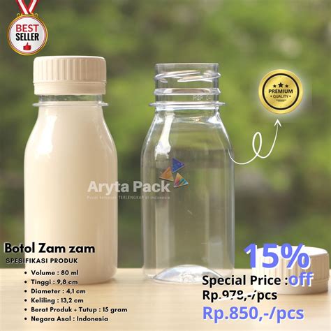 Jual Botol Plastik PET 80ml Zam Zam Minuman Mineral Jus Susu Kopi Tutup