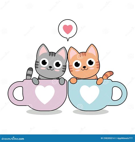 Vector Illustration Of Couple Cute Cat In Cup Of Coffee Stock Vector