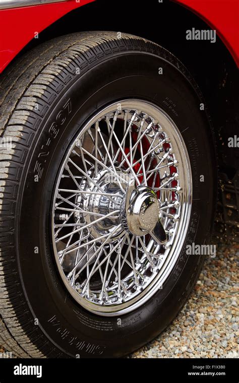 Close Up Of A Chrome Spoked Wheel On A Mgb Roadster Stock Photo Alamy