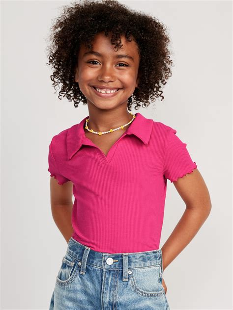 Rib Knit Collared Lettuce Edge Shirt For Girls Old Navy