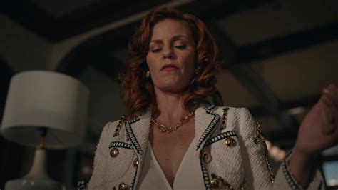 Double Breasted Tweed Blazer With Gold Buttons Worn By Cassidy Freeman