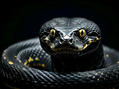 AI generated close up detail of black mamba snake on dark background ...