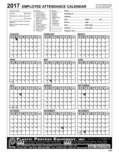 2023 Employee Attendance Calendar