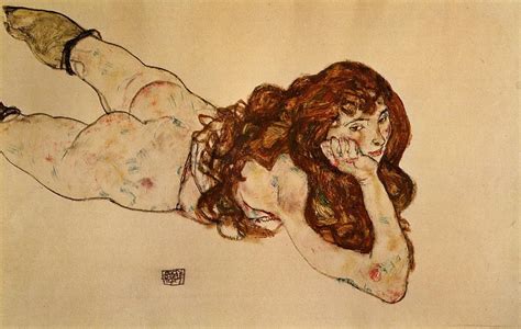 Female Nude Lying On Her Stomach Schiele Egon Wikiart Org