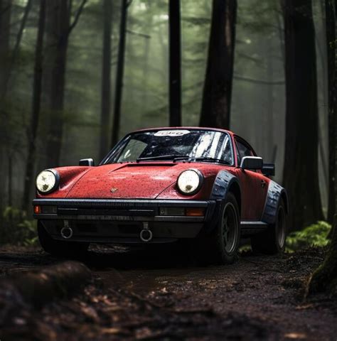 Premium Ai Image A Vintage Red Sport Car In The Wood