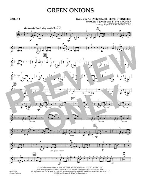 Green Onions Arr Robert Longfield Violin 2 By Booker T The MG S